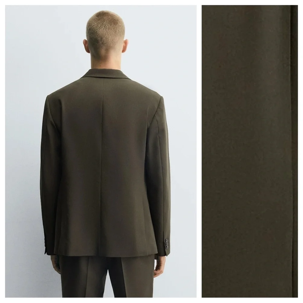 NWT. Zara Man Dark Khaki  Viscose Blend Slim Fit Suit Blazer.  Size L.